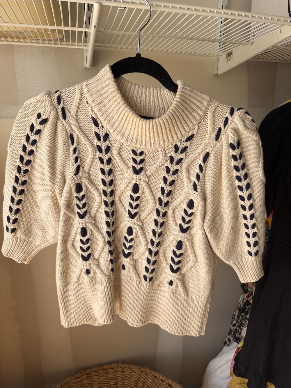 Rails Cream Cable-Knit Sweater with Navy Inlay